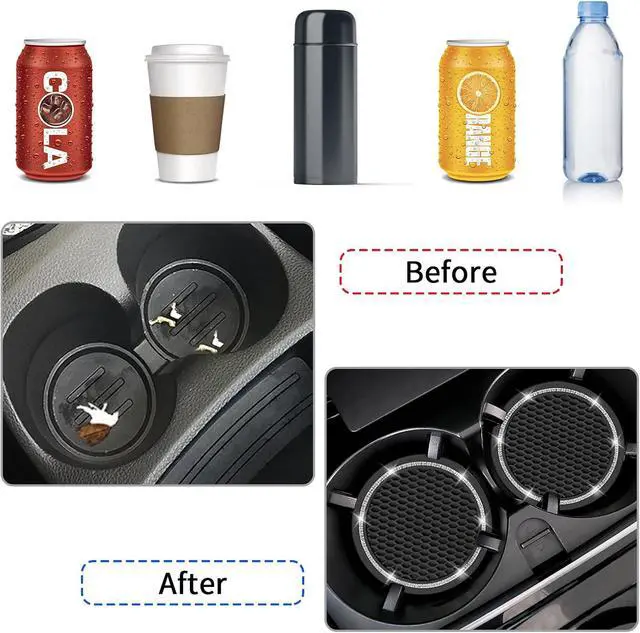 Alt view image 4 of 7 - Car Coasters, 4 Pack Universal Vehicle Bling Car Coaster, COCASES Crystal Rhinestone Coaster for Cup Holders, Car Interior Accessories 2.75'' Silicone Anti Slip Car Coasters for Women (Black)