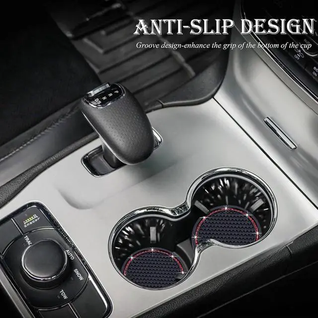 Alt view image 3 of 7 - 2PCS Bling Cup Holder Coaster, 2.75 Inch Auto Car Cup Holder Insert Coasters, Soft Silicone Anti-Slip Shockproof, Universal Vehicle Interior Accessories for Women Girls (Black & Red)