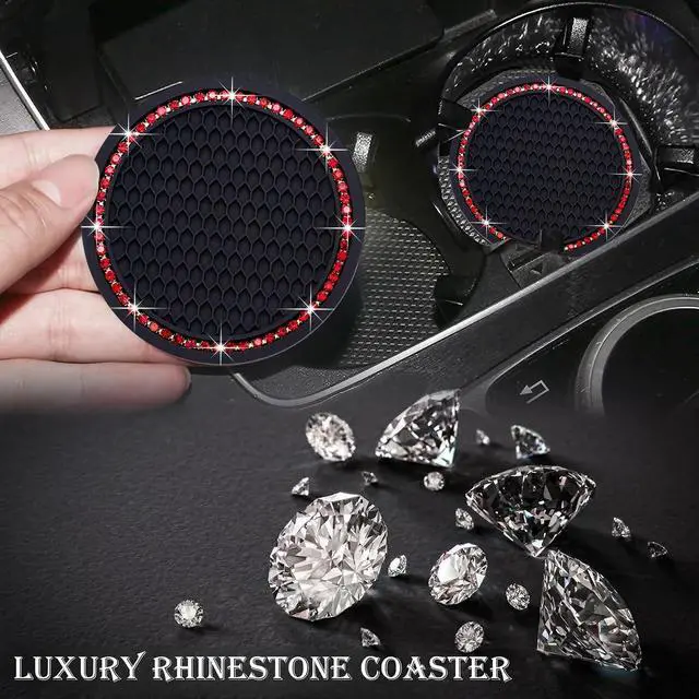Alt view image 6 of 7 - 2PCS Bling Cup Holder Coaster, 2.75 Inch Auto Car Cup Holder Insert Coasters, Soft Silicone Anti-Slip Shockproof, Universal Vehicle Interior Accessories for Women Girls (Black & Red)