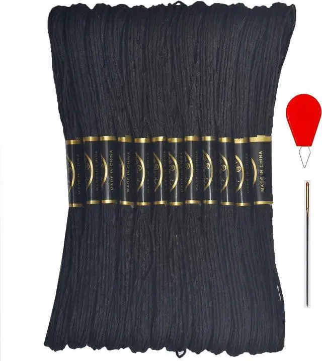 Main image of Embroidery Floss - Cross Stitch Threads - Friendship Bracelets Floss - Crafts Floss 12 Skeins Per Pack and Free Set of 2Embroidery Needles and 1Needle ThreaderBlack