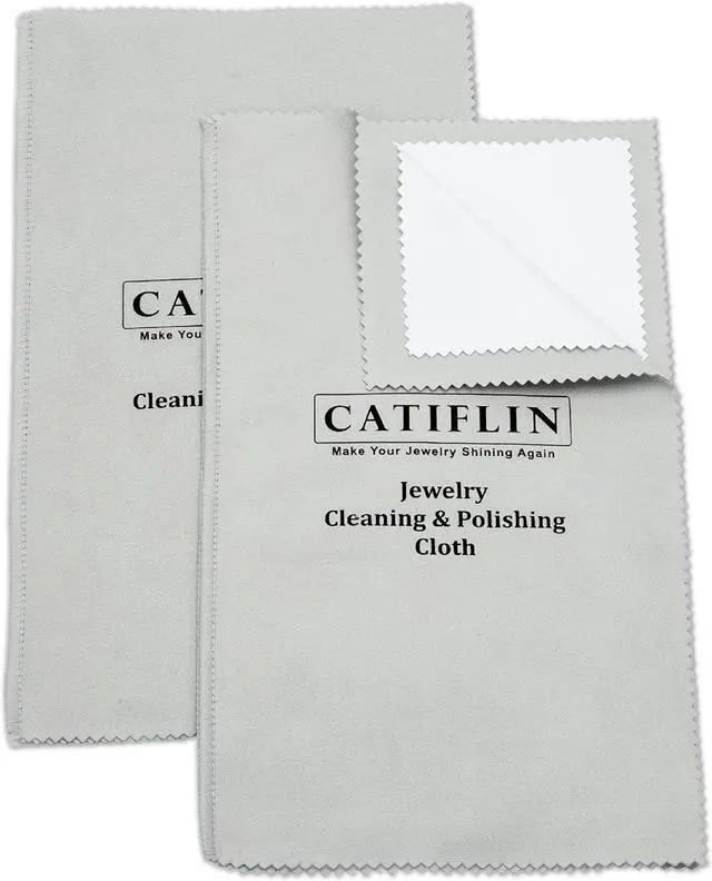 Main image of CATIFLIN 2pcs Multi-Layer Jewelry Cleaning Cloth, Large Silver Polishing Cloth, 100% Cotton Jewelry Polishing Cloths for Gold, Silver and Platinum Jewelry (Light Gray, 10 "X12)