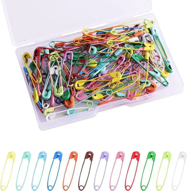 Main image of KINBOM 100pcs 1.26inch Small Safety Pins Assorted, with Plastic Case Stainless Steel Colorful Safety Pins Bulk for Clothes Sewing Jewelry Crafts DIY (Multicolored)