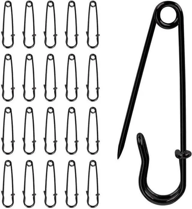 Main image of 20 Pack of 2-Inch Heavy-Duty Steel Safety Pins Ideal for Blankets, Clothing, Crafts, and Canvas Work Black