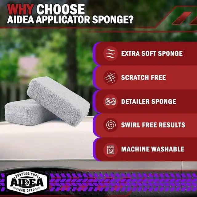 Alt view image 3 of 7 - AIDEA Microfiber Applicator Pad-8 Pack, Car Wash Sponge, Grey | Microfiber Sponge and Cleaning Pads, Perfect for Effortless Wax, Sealant, Conditioner Application, Car Detailing Supplies