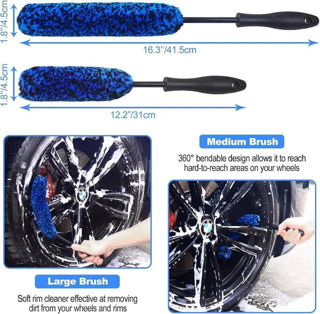 Alt view image 2 of 7 - 3PCS Wheel Brush Kit for Cleaning Wheel and Tire, Wheel and Rim Brush, Car Detailing Brushes, Bendable & Durable Car Wheel Rim Cleaner Brush Set,Car Detailing Cleaning Brush Supplies Kit