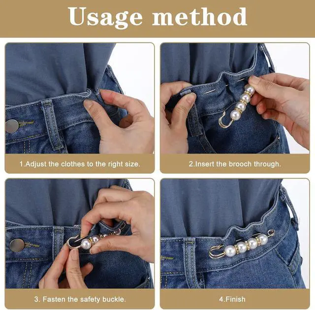 Alt view image 7 of 7 - 8pcs Pearl Brooch Pins, Decorative Safety Pins for Clothing with White Pearls, Pant Pin for Long Pants Clothes, Faux Rhinestones Brooches for Women Girl Pants Extender