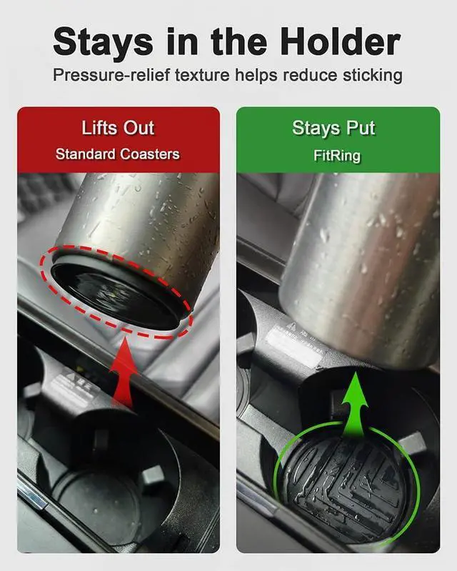 Alt view image 5 of 6 - FitRing Car Cup Holder Coasters, Multi-Size, 2.75"-3.54", 2 Pack | 5 size choices help select a coaster diameter closer to the diameter of your cup holder base than a fixed-size coaster