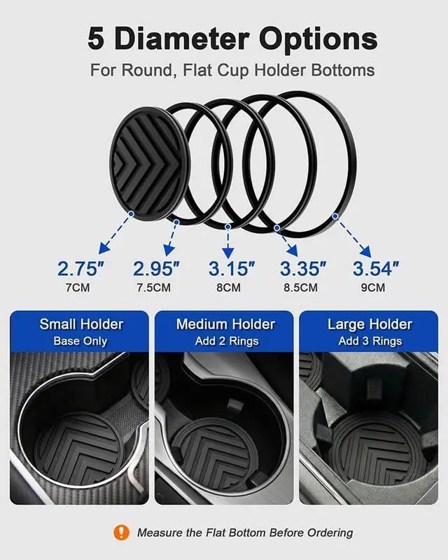 Alt view image 4 of 6 - FitRing Car Cup Holder Coasters, Multi-Size, 2.75"-3.54", 2 Pack | 5 size choices help select a coaster diameter closer to the diameter of your cup holder base than a fixed-size coaster
