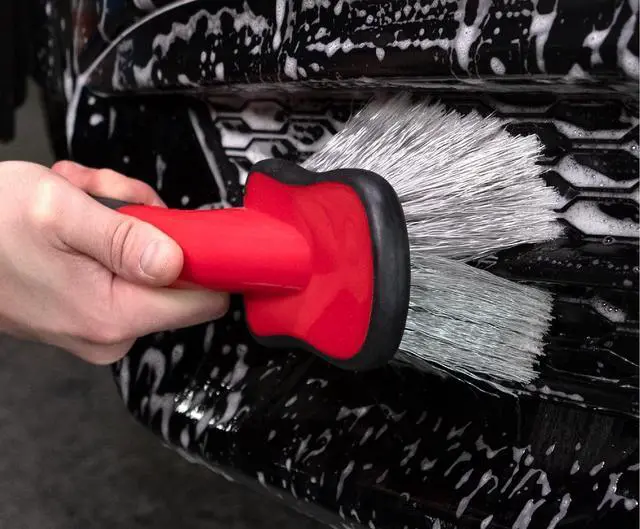 Alt view image 4 of 7 - Mothers Car Wash Brush, Wheel and Fender Brush, Short Handle Tire Cleaner for Car Detailing, 10 Inch, Red/Black