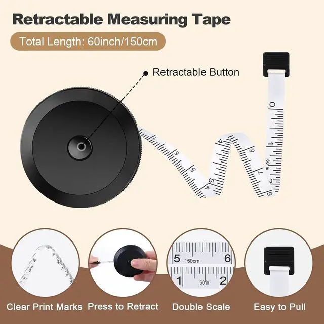 Alt view image 3 of 6 - Upgraded Soft Tape Measure, Measuring Tape for Body Measurements, Retractable Measuring Tape, Flexible Measuring Tape for Body, Sewing, Fabric, Tailor, Mini Tape Measure, 2 Pcs