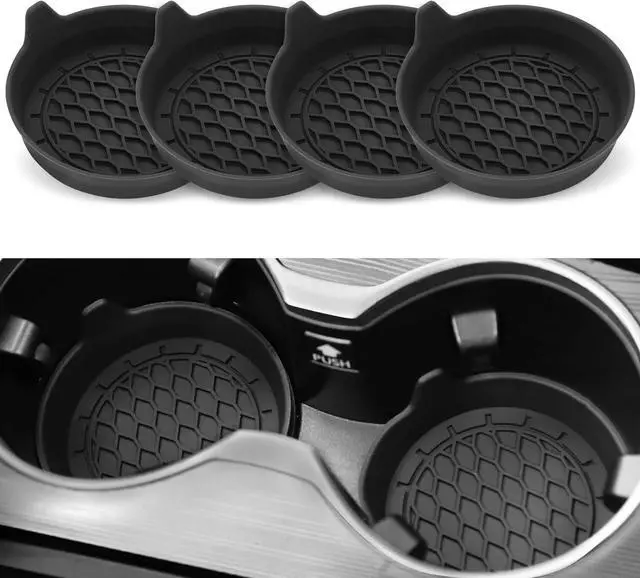 Main image of SINGARO Car Cup Holder Coaster, Silicone Cup Holder Insert, Universal Non-Slip Cup Holders, Car Accessories Interior for Women and Man Interior Sets 4 Pack Black