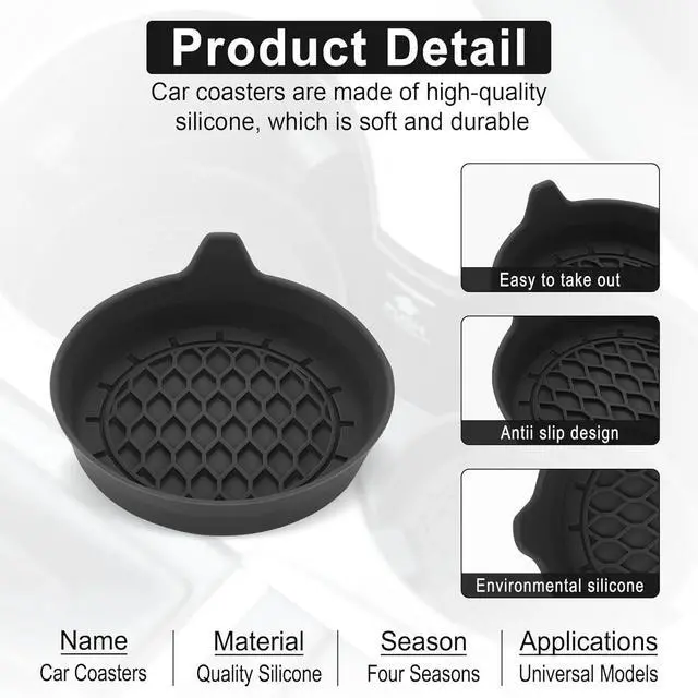 Alt view image 4 of 5 - SINGARO Car Cup Holder Coaster, Silicone Cup Holder Insert, Universal Non-Slip Cup Holders, Car Accessories Interior for Women and Man Interior Sets 4 Pack Black