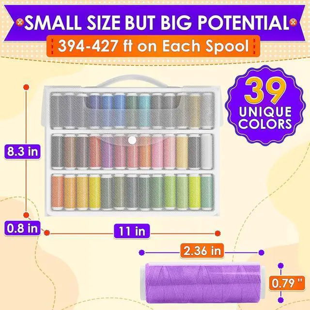 Alt view image 2 of 7 - Sewing Machine Thread Set - 39 Colors Polyester Thread for Sewing Machine & Hand Embroidery, 140 Yards Per Spool, Bright Colors that Won't Fade - Ensures Smooth Stitching with Most Fabrics