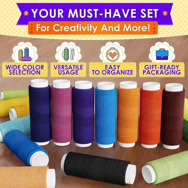 Alt view image 4 of 7 - Sewing Machine Thread Set - 39 Colors Polyester Thread for Sewing Machine & Hand Embroidery, 140 Yards Per Spool, Bright Colors that Won't Fade - Ensures Smooth Stitching with Most Fabrics