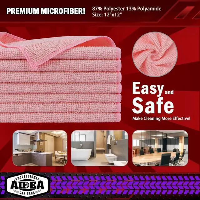 Alt view image 6 of 7 - AIDEA Microfiber Cleaning Cloth Pink 10PK, Microfiber Towels 12×12" | Premium Car Cloths, Dusting Cloth Cleaning Rags, Cleaning Towels for SUVs, House, Kitchen, Workshops, Pink Car Accessories