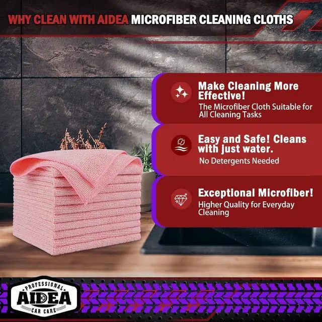 Alt view image 2 of 7 - AIDEA Microfiber Cleaning Cloth Pink 10PK, Microfiber Towels 12×12" | Premium Car Cloths, Dusting Cloth Cleaning Rags, Cleaning Towels for SUVs, House, Kitchen, Workshops, Pink Car Accessories