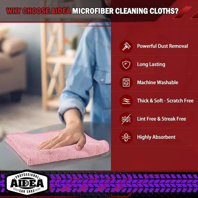 Alt view image 3 of 7 - AIDEA Microfiber Cleaning Cloth Pink 10PK, Microfiber Towels 12×12" | Premium Car Cloths, Dusting Cloth Cleaning Rags, Cleaning Towels for SUVs, House, Kitchen, Workshops, Pink Car Accessories