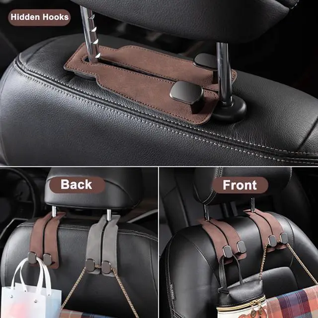 Alt view image 4 of 6 - Amelity Car Headrest Hooks, Purse Hook for Car 2 Pack Black | Universal Car Interior Accessories for Women, Available in 2/4 Pack, Storage Hanger Holds Purses, Backpacks, Grocery Bags