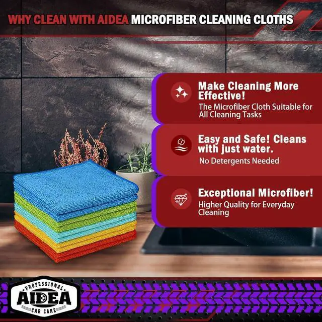 Alt view image 2 of 7 - AIDEA Microfiber Cleaning Cloth 10PK, Microfiber Towels for Cars 12"×12" | Car Wipes, Dusting Cloth Cleaning Rags, Cleaning Towels for SUVs, House, Kitchen, Window, Workshops, Cleaning Supplies