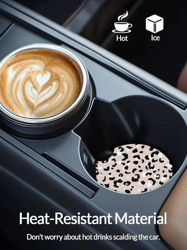 Alt view image 2 of 6 - WOCOCN Cute Cup Holder Coasters for Your Car with Fingertip Grip | Auto Accessories for Women & Men,Pack of 2, White Leopard