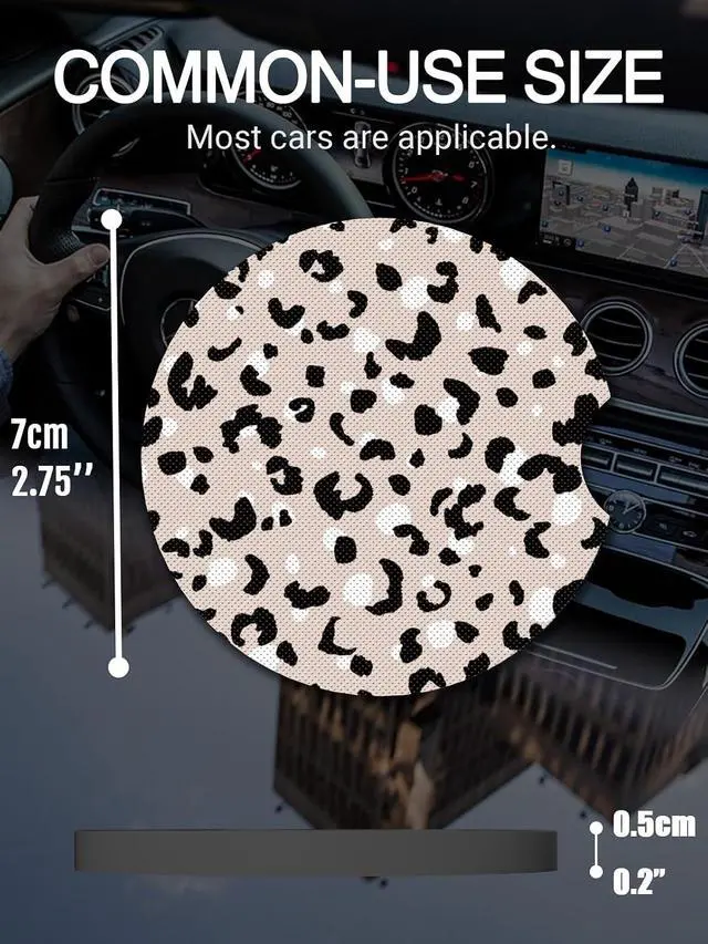 Alt view image 6 of 6 - WOCOCN Cute Cup Holder Coasters for Your Car with Fingertip Grip | Auto Accessories for Women & Men,Pack of 2, White Leopard