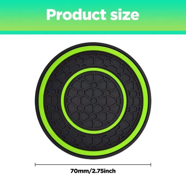 Alt view image 2 of 7 - 2 PCS Car Cup Holder Coaster,Car Coasters Cup Mats,2.75 Inch Universal Car Cup Coasters,Non-Slip Anti Dust Mats Cup Holder Insert Coaster, Suitable for Most Car Interior (Green)