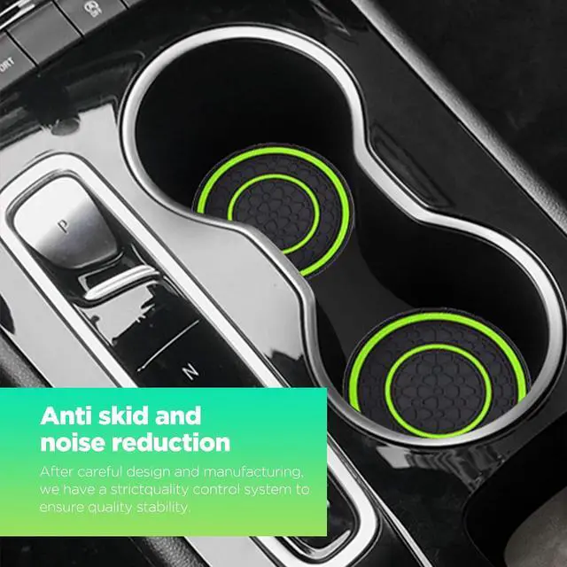 Alt view image 4 of 7 - 2 PCS Car Cup Holder Coaster,Car Coasters Cup Mats,2.75 Inch Universal Car Cup Coasters,Non-Slip Anti Dust Mats Cup Holder Insert Coaster, Suitable for Most Car Interior (Green)