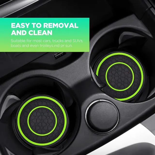 Alt view image 5 of 7 - 2 PCS Car Cup Holder Coaster,Car Coasters Cup Mats,2.75 Inch Universal Car Cup Coasters,Non-Slip Anti Dust Mats Cup Holder Insert Coaster, Suitable for Most Car Interior (Green)