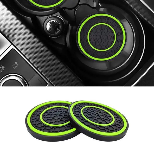 Alt view image 6 of 7 - 2 PCS Car Cup Holder Coaster,Car Coasters Cup Mats,2.75 Inch Universal Car Cup Coasters,Non-Slip Anti Dust Mats Cup Holder Insert Coaster, Suitable for Most Car Interior (Green)