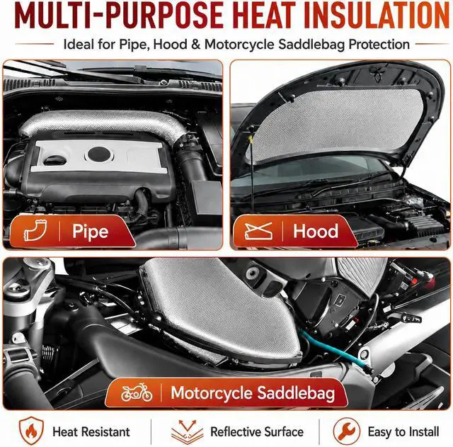 Alt view image 5 of 7 - FLASLD Aluminized Heat Shield Mat Thermal Barrier Adhesive Backed Heat Blanket 12'' X 24'', Fiberglass Insulation Reflective Material High Temp Protection