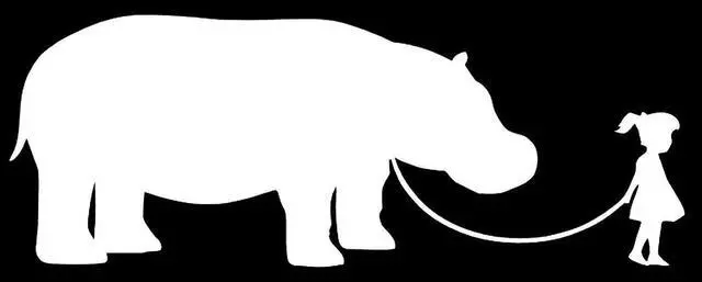 Alt view image 2 of 2 - Girl Walking a Hippo Hippopotamus Vinyl Decal Sticker for Car, Truck, Van, SUV, Window, Door, Bumper (White B)