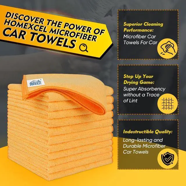 Alt view image 3 of 7 - HOMEXCEL Yellow Microfiber Cleaning Cloths 12 Pack, 12.5 x 12.5 inch Microfiber Towel for Cars, Ultra Absorbent Car Washing Cloth, Lint Free Streak Free Cleaning Rags for Car, Kitchen, and Window
