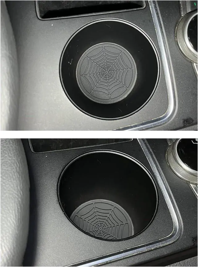 Alt view image 3 of 6 - Car Cup Holder Coaster, 1 Pack Universal Auto Anti Slip Cup Holder Insert Ornaments Coaster, Durable, Suitable for Most Car Interior Accessories (Black-Spider Web Cup holder-1pack)