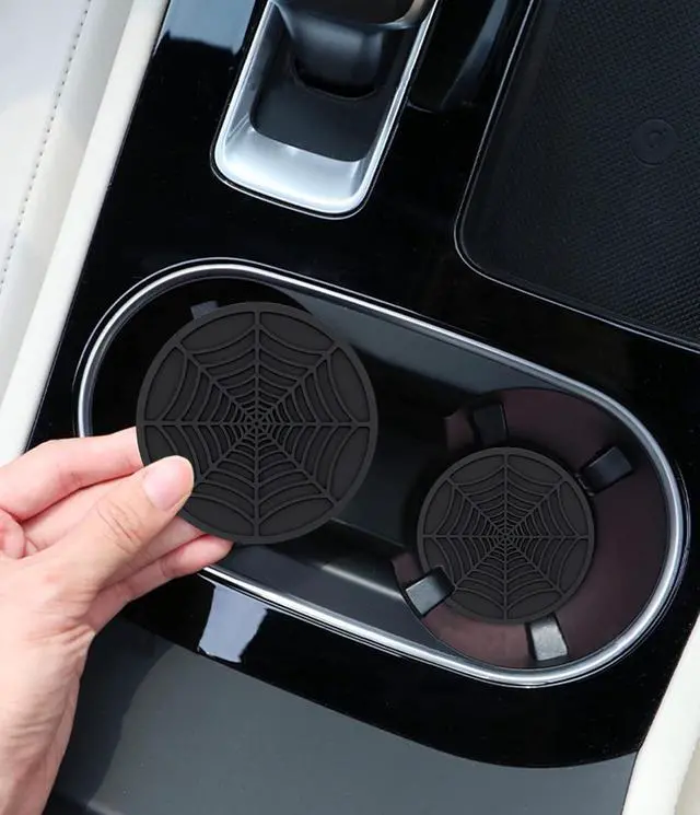 Alt view image 2 of 6 - Car Cup Holder Coaster, 1 Pack Universal Auto Anti Slip Cup Holder Insert Ornaments Coaster, Durable, Suitable for Most Car Interior Accessories (Black-Spider Web Cup holder-1pack)