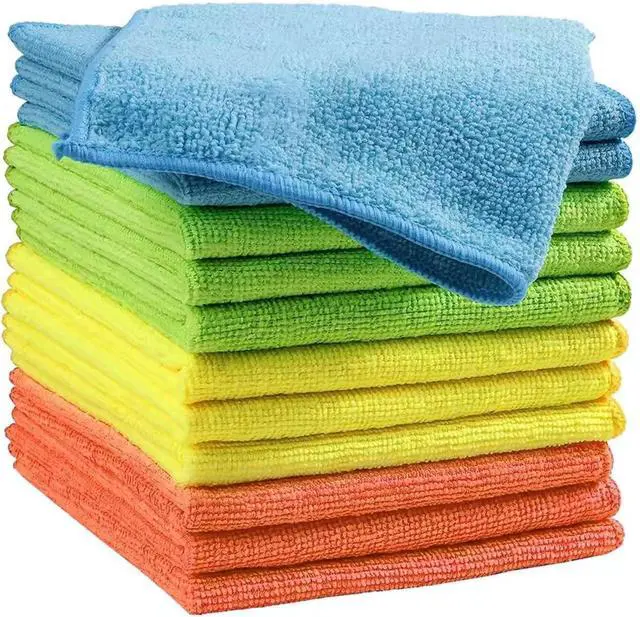 Main image of Microfiber Cleaning Cloths (12-Pack), 14" x 14", Ultra Absorbent, Lint-Free, Streak-Free, Reusable, Ideal for Car, Kitchen, Window, and Household Cleaning (Orange/Yellow/Green/Blue)
