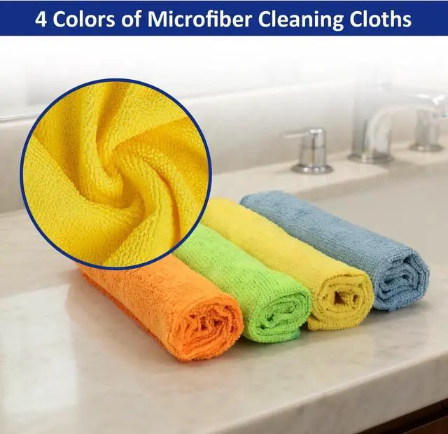 Alt view image 6 of 6 - Microfiber Cleaning Cloths (12-Pack), 14" x 14", Ultra Absorbent, Lint-Free, Streak-Free, Reusable, Ideal for Car, Kitchen, Window, and Household Cleaning (Orange/Yellow/Green/Blue)