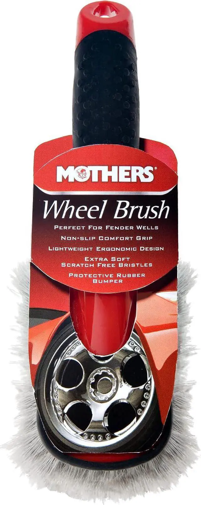 Alt view image 7 of 7 - Mothers Car Wash Brush, Wheel and Fender Brush, Short Handle Tire Cleaner for Car Detailing, 10 Inch, Red/Black