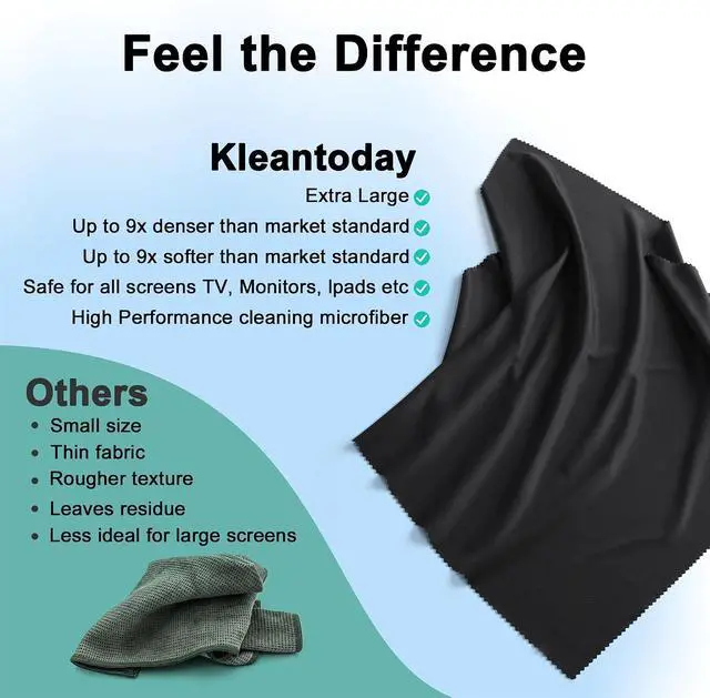 Alt view image 7 of 7 - XL Premium Screen Cleaning Cloth 16"X16" 3 Pack Microfiber TV Screen Cleaner Cloth for OLED LED TVs, Computer Monitors, Laptops, Tablets & Car Displays, Lint-Free Streak-Free, Black