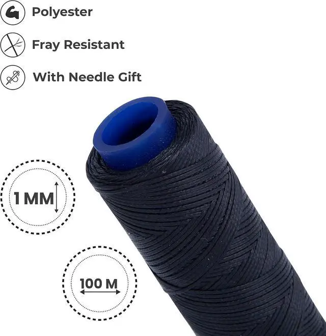 Alt view image 2 of 6 - Waxed Thread, Strong Thread for Leather, Upholstery, Shoe, Bag, incl. Needle (Colour: Black)