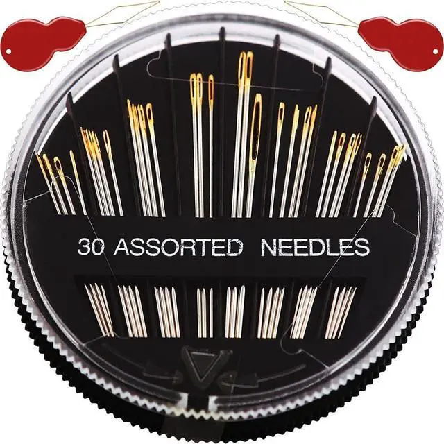 Main image of Premium 30/60 Pack Sewing Needles for Hand Sewing Repair with 2 Threaders, 6 Sizes Assorted Large Eye Stitching Needles for Embroidery and Handsewing