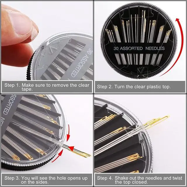 Alt view image 2 of 7 - Premium 30/60 Pack Sewing Needles for Hand Sewing Repair with 2 Threaders, 6 Sizes Assorted Large Eye Stitching Needles for Embroidery and Handsewing