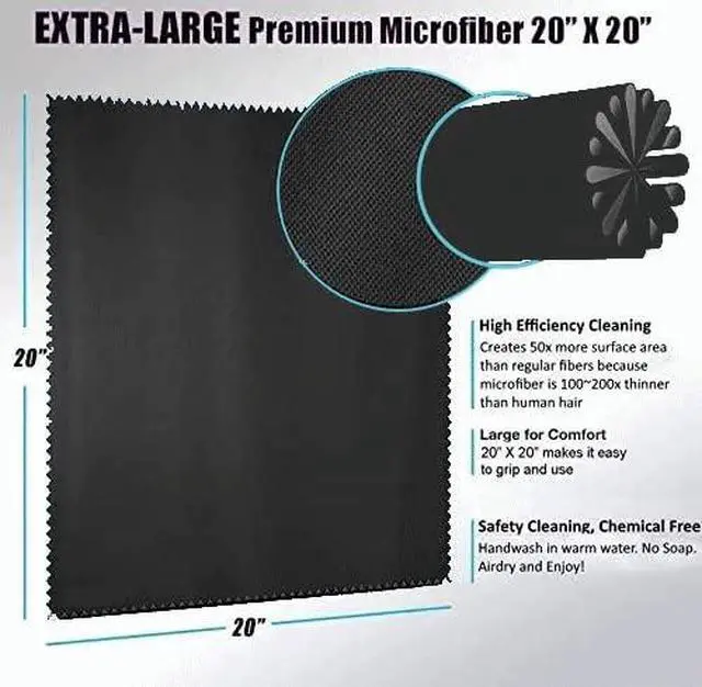 Alt view image 2 of 6 - California JOS 20"x20"(50x50CM) Extra Large Oversized Microfiber Cleaning Cloth, Ideal for Electronics and Screens, Lenses on Cameras, Binoculars, telescopes, All Types of Optical Glass (1Pack Black)