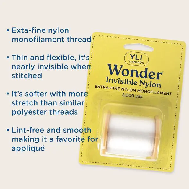 Alt view image 3 of 7 - YLI Threads Wonder Invisible Clear Nylon Monofilament Thread | Strong, Soft & Lightweight for Applique & Quilting 2000 Yard Spool