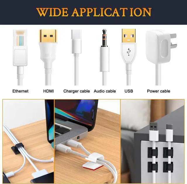 Alt view image 5 of 7 - SOULWIT 50 Pcs Self Adhesive Cable Management Clips, Cable Organizers Sticky Wire Clips Cord Holder for TV PC Laptop Ethernet Cable Desktop Home Office (Black)
