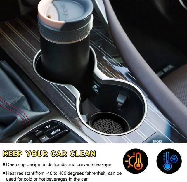 Alt view image 3 of 6 - Ohleats 2 PCS Car Cup Coaster, 2.75 Inch Silicone Non-Slip Auto Cup Holder Insert Coasters, Universal Recessed Drink Cup Mat for Most Vehicles, Interior Decor Car Accessories (Black)