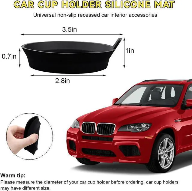 Alt view image 2 of 6 - Ohleats 2 PCS Car Cup Coaster, 2.75 Inch Silicone Non-Slip Auto Cup Holder Insert Coasters, Universal Recessed Drink Cup Mat for Most Vehicles, Interior Decor Car Accessories (Black)