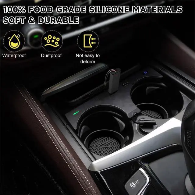 Alt view image 5 of 6 - Ohleats 2 PCS Car Cup Coaster, 2.75 Inch Silicone Non-Slip Auto Cup Holder Insert Coasters, Universal Recessed Drink Cup Mat for Most Vehicles, Interior Decor Car Accessories (Black)