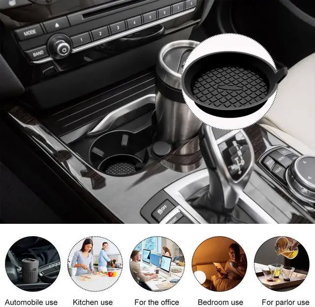 Alt view image 6 of 6 - Ohleats 2 PCS Car Cup Coaster, 2.75 Inch Silicone Non-Slip Auto Cup Holder Insert Coasters, Universal Recessed Drink Cup Mat for Most Vehicles, Interior Decor Car Accessories (Black)