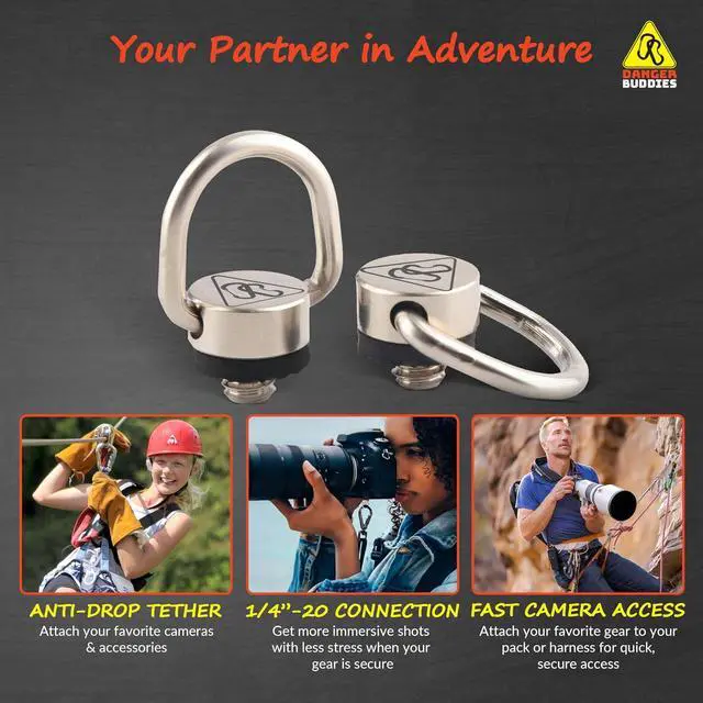 Alt view image 7 of 7 - Camera Carabiner D-Ring Lanyard Tether - Easily Attach a Carabiner or Strap to Your Camera with This 1/4-20 Tripod Mount D-Ring (1-Pack)