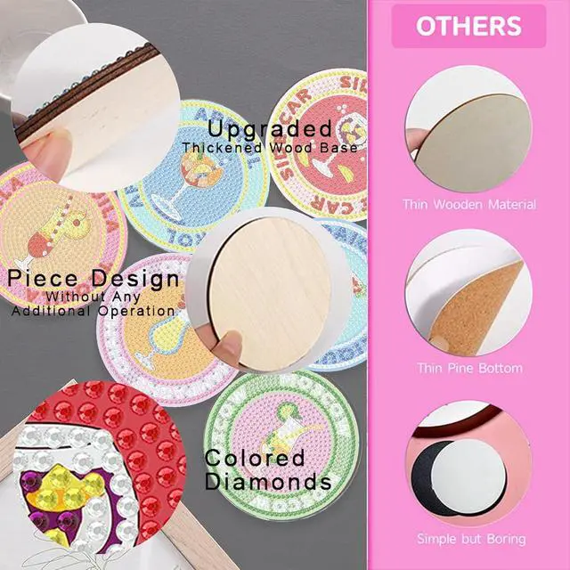 Alt view image 3 of 7 - Cocktail Diamond Art Coasters Kits, Diamond Painting Coasters with Holder | DIY Cocktail Coaster Gem Art Crafts Supplies for Adults Beginners Set of 8, Cup Mat with Nice Gift Box for Home Decor 3.9 in
